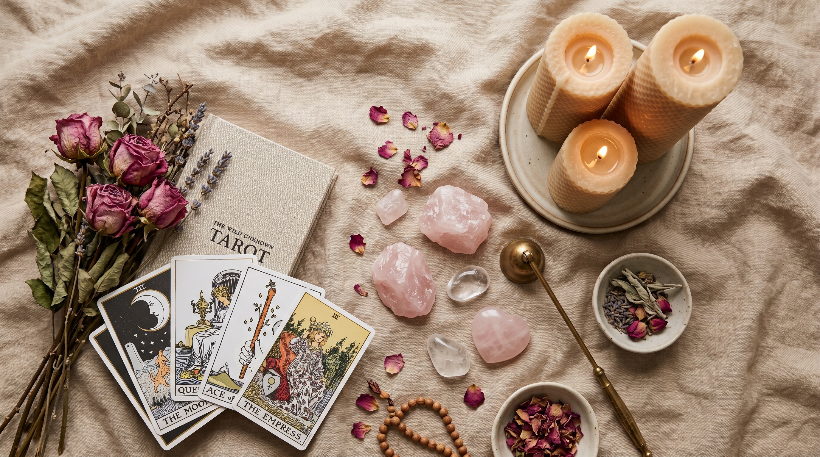 Warm candles and flowers in a wellness space